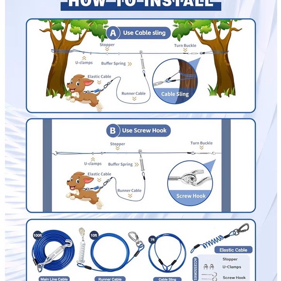 Dog Tie-Out Cable with Spring New!!! Silver - Picture 7 of 10